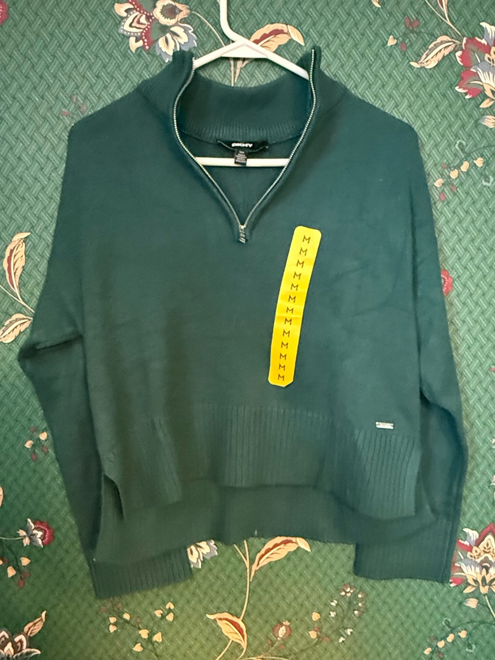 Dkny Dark Green V-Neck Quarter Zip Sweater